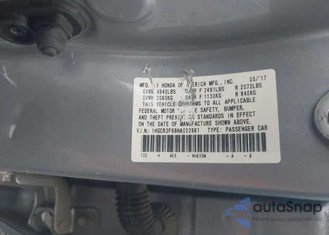 2017 Honda Accord Touring V6 из США, поврежденный, VIN 1HGCR3F98HA033961